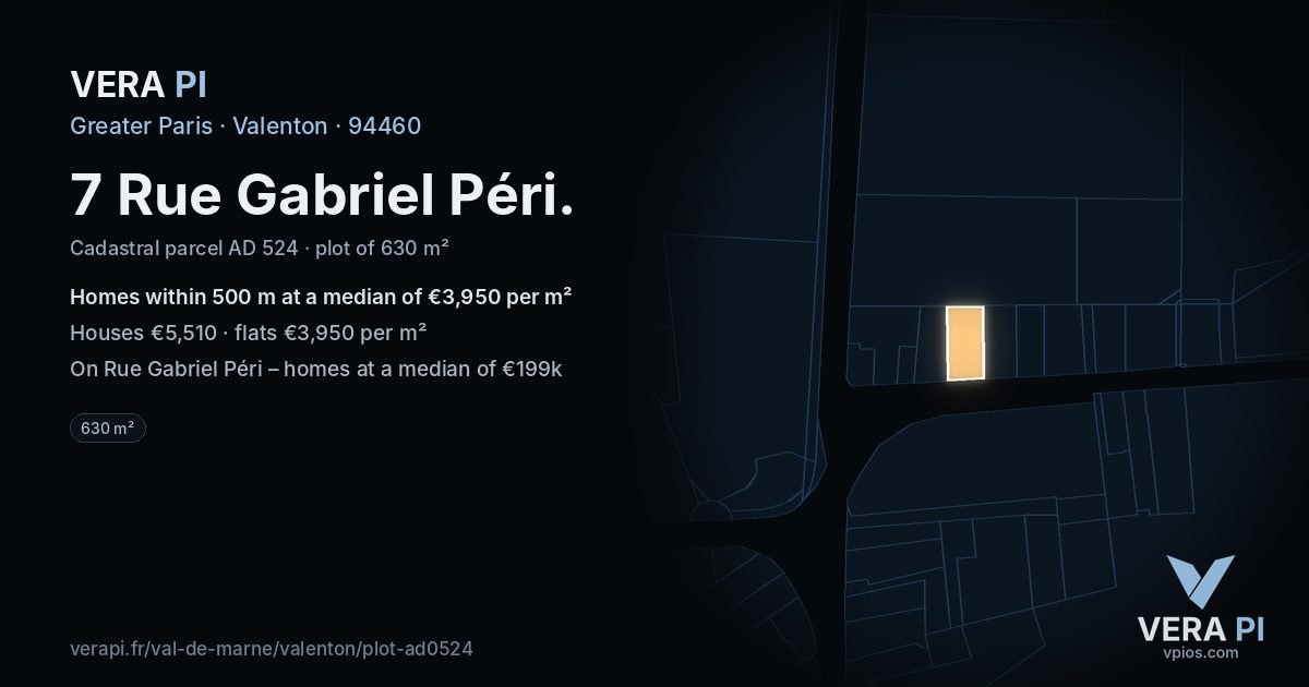 7 Rue Gabriel Péri, Valenton at night – the plot lit, the parcels around coloured by the prices near them