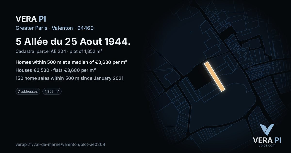 5 Allée du 25 Aout 1944, Valenton at night – the plot lit, the parcels around coloured by the prices near them