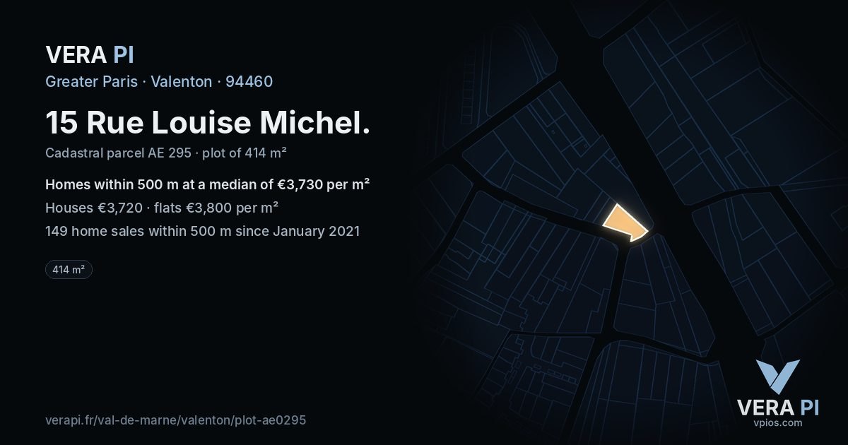 15 Rue Louise Michel, Valenton at night – the plot lit, the parcels around coloured by the prices near them