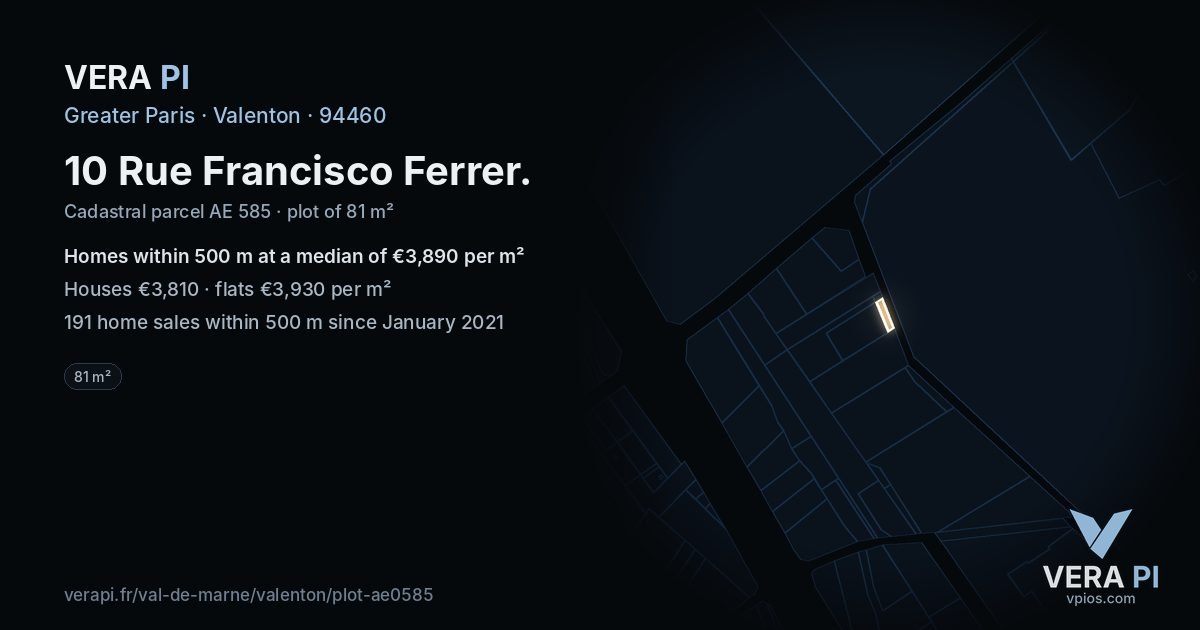 10 Rue Francisco Ferrer, Valenton at night – the plot lit, the parcels around coloured by the prices near them