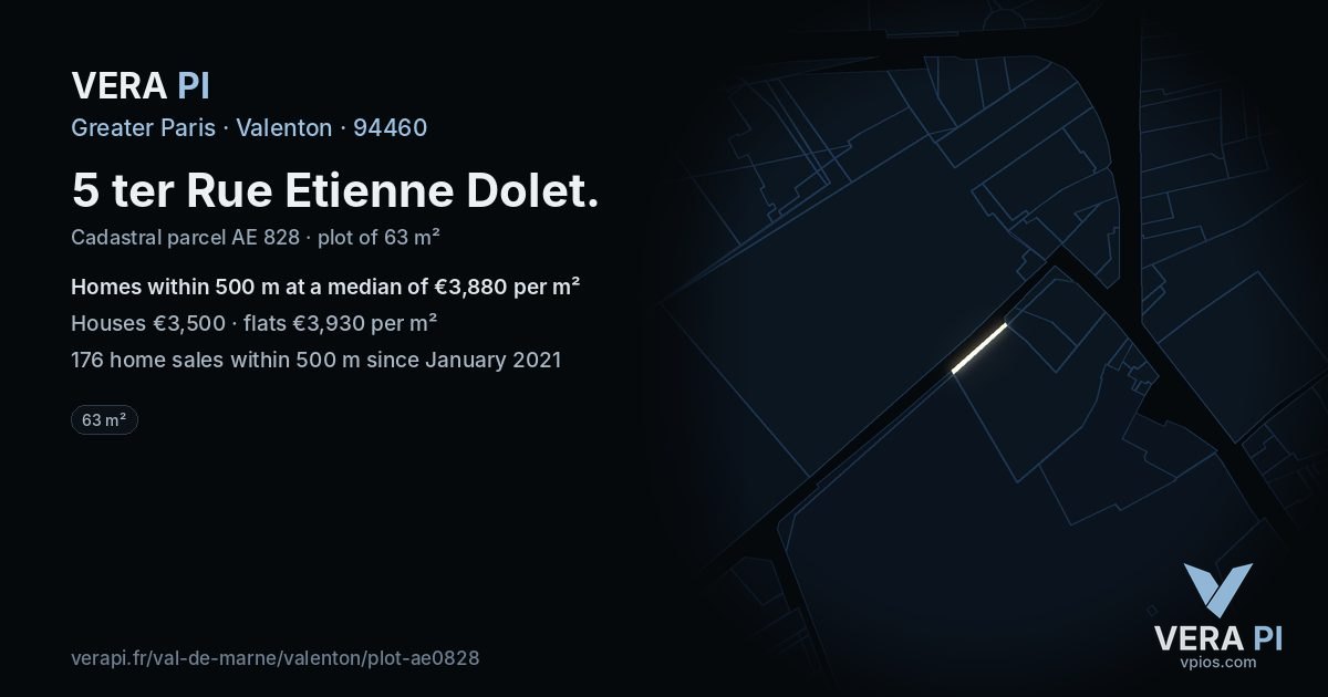 5 ter Rue Etienne Dolet, Valenton at night – the plot lit, the parcels around coloured by the prices near them
