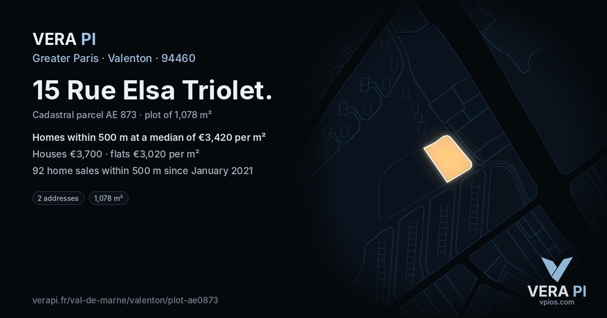 15 Rue Elsa Triolet, Valenton at night – the plot lit, the parcels around coloured by the prices near them