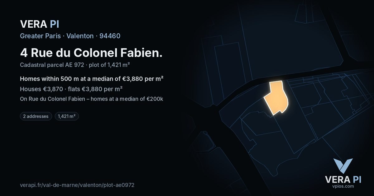 4 Rue du Colonel Fabien, Valenton at night – the plot lit, the parcels around coloured by the prices near them