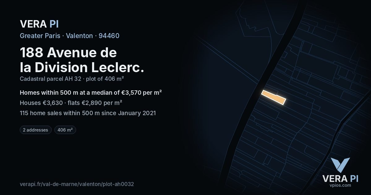 188 Avenue de la Division Leclerc, Valenton at night – the plot lit, the parcels around coloured by the prices near them