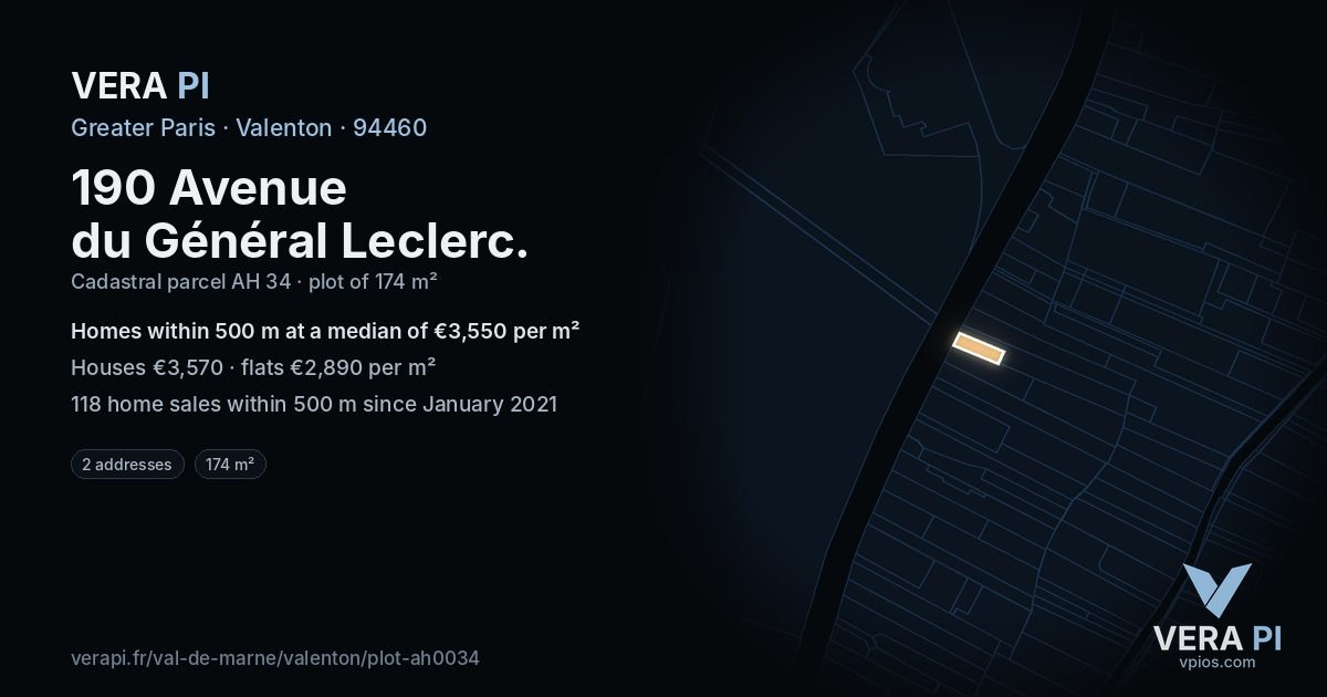 190 Avenue du Général Leclerc, Valenton at night – the plot lit, the parcels around coloured by the prices near them