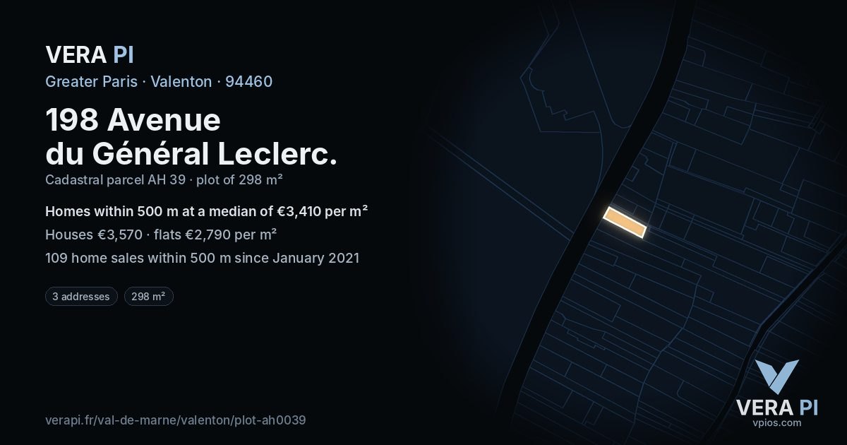 198 Avenue du Général Leclerc, Valenton at night – the plot lit, the parcels around coloured by the prices near them