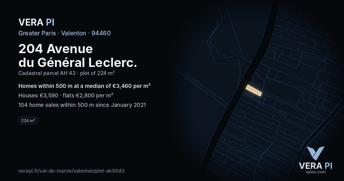 204 Avenue du Général Leclerc, Valenton at night – the plot lit, the parcels around coloured by the prices near them