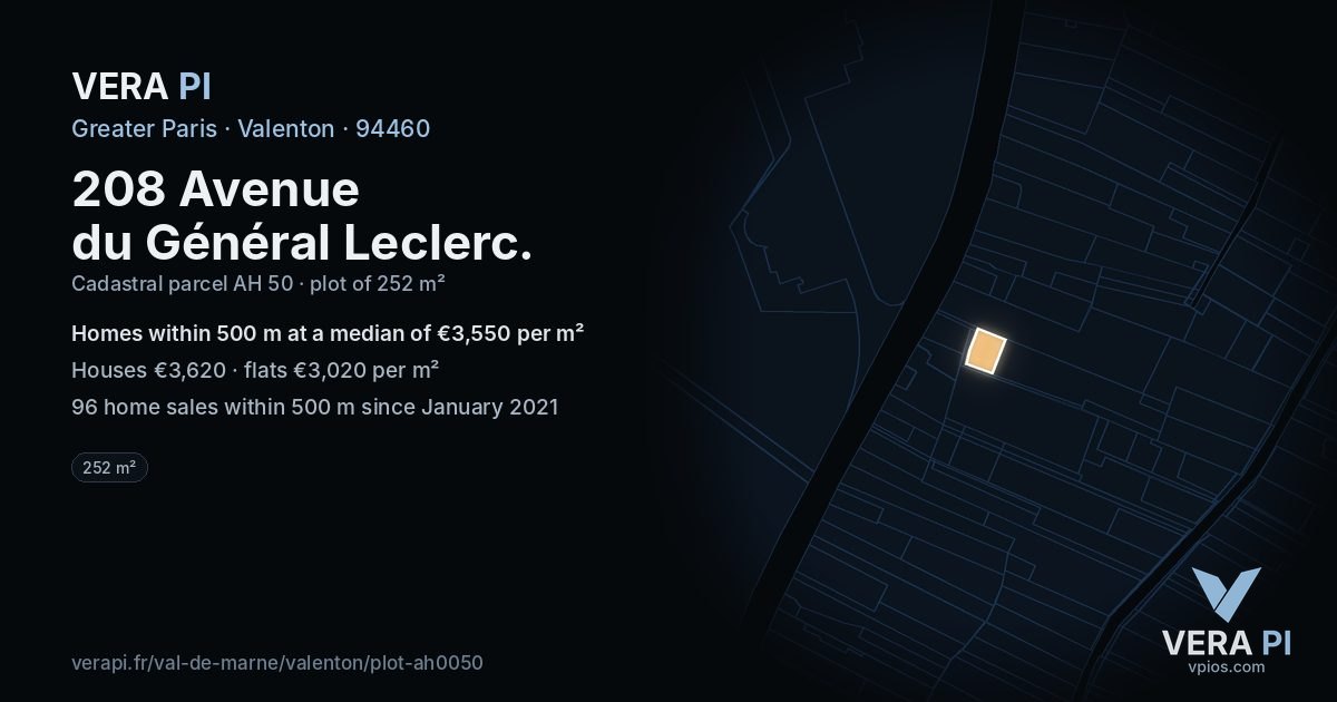 208 Avenue du Général Leclerc, Valenton at night – the plot lit, the parcels around coloured by the prices near them