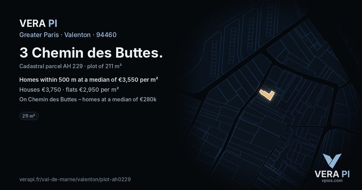 3 Chemin des Buttes, Valenton at night – the plot lit, the parcels around coloured by the prices near them