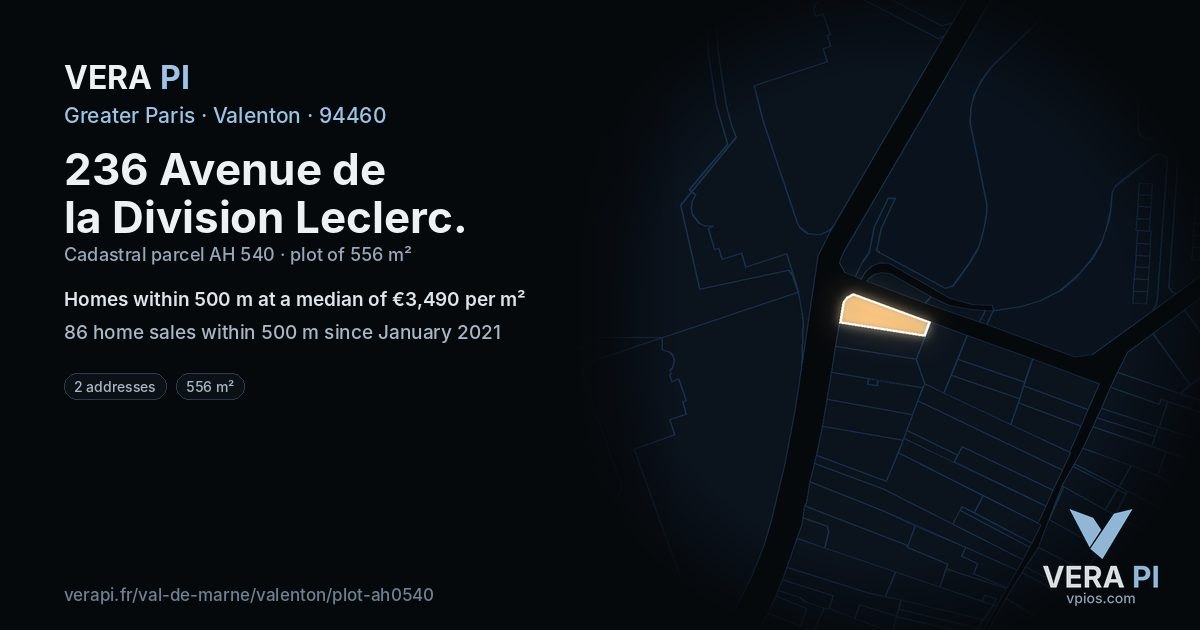 236 Avenue de la Division Leclerc, Valenton at night – the plot lit, the parcels around coloured by the prices near them