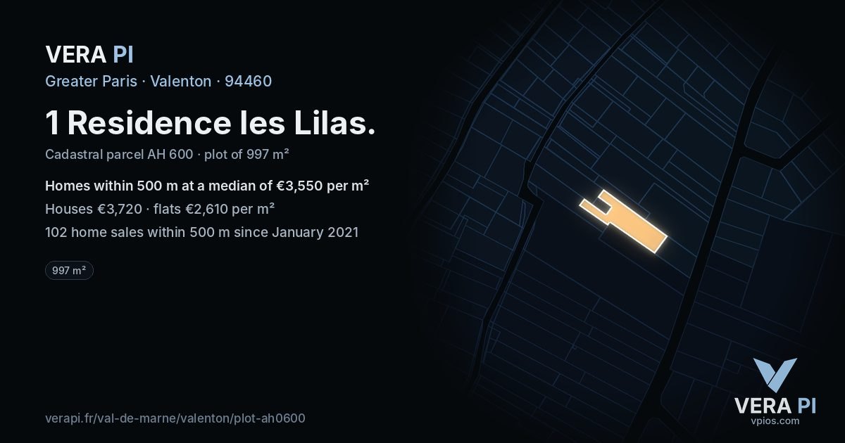 1 Residence les Lilas, Valenton at night – the plot lit, the parcels around coloured by the prices near them