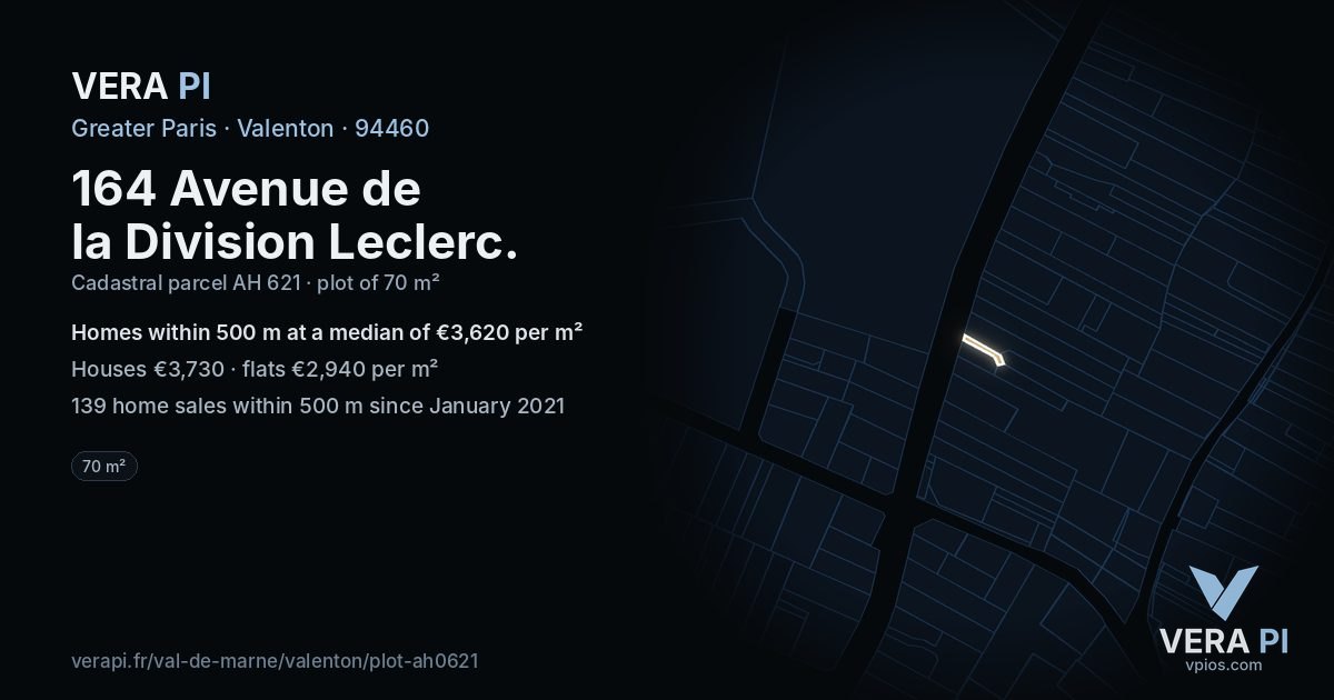 164 Avenue de la Division Leclerc, Valenton at night – the plot lit, the parcels around coloured by the prices near them