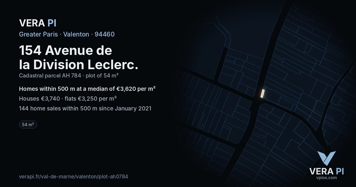 154 Avenue de la Division Leclerc, Valenton at night – the plot lit, the parcels around coloured by the prices near them
