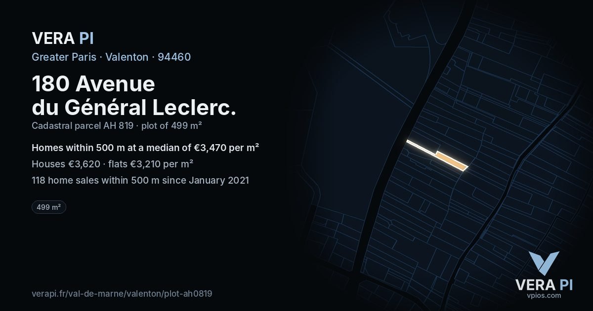 180 Avenue du Général Leclerc, Valenton at night – the plot lit, the parcels around coloured by the prices near them