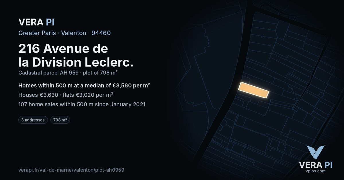 216 Avenue de la Division Leclerc, Valenton at night – the plot lit, the parcels around coloured by the prices near them
