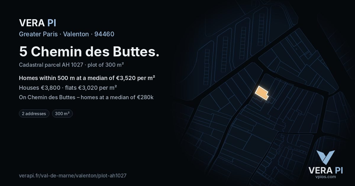 5 Chemin des Buttes, Valenton at night – the plot lit, the parcels around coloured by the prices near them