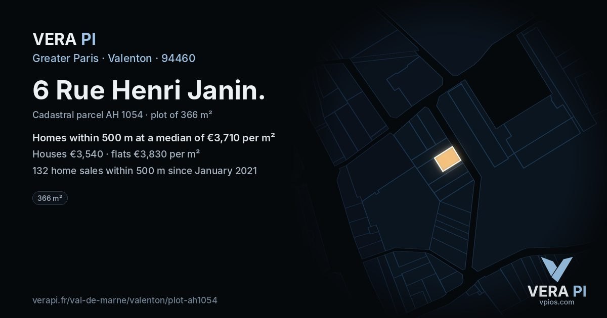 6 Rue Henri Janin, Valenton at night – the plot lit, the parcels around coloured by the prices near them