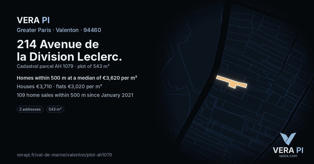 214 Avenue de la Division Leclerc, Valenton at night – the plot lit, the parcels around coloured by the prices near them
