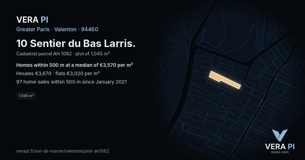 10 Sentier du Bas Larris, Valenton at night – the plot lit, the parcels around coloured by the prices near them