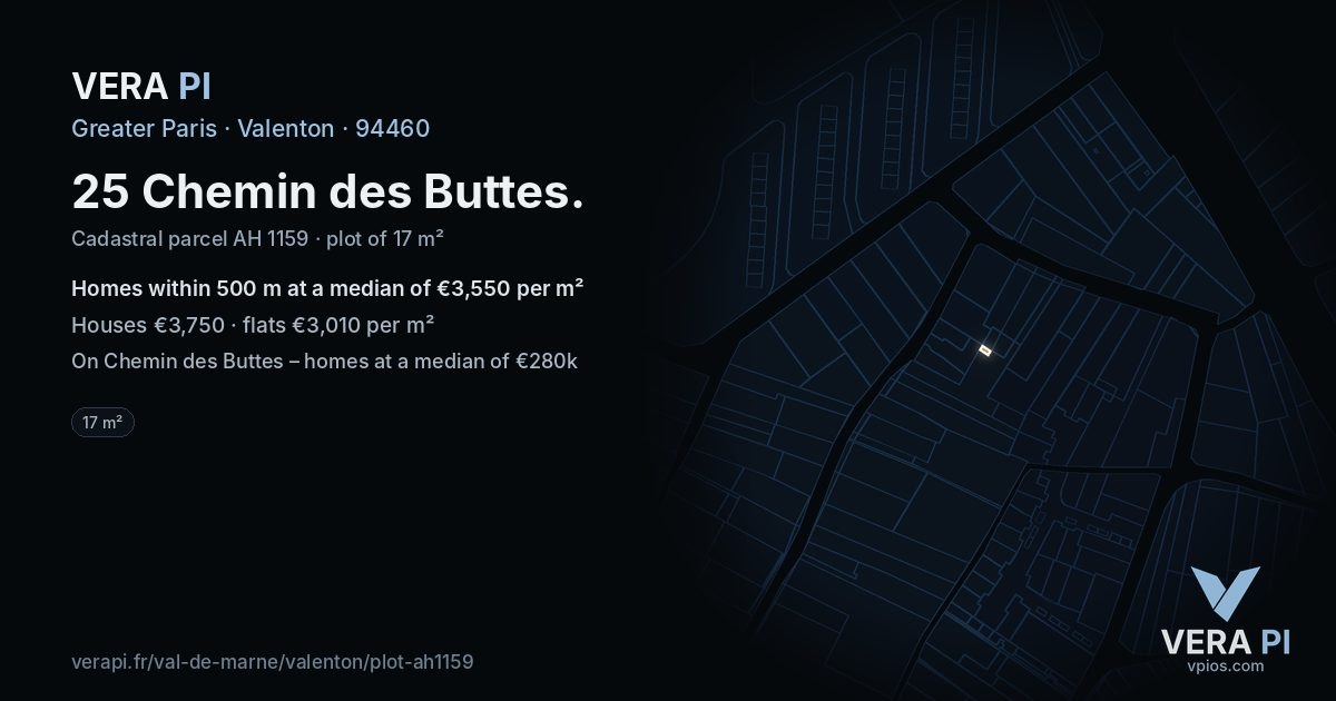 25 Chemin des Buttes, Valenton at night – the plot lit, the parcels around coloured by the prices near them
