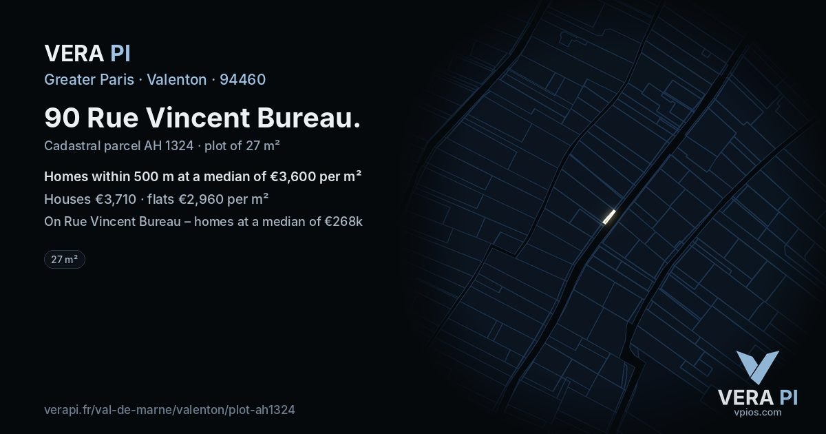 90 Rue Vincent Bureau, Valenton at night – the plot lit, the parcels around coloured by the prices near them