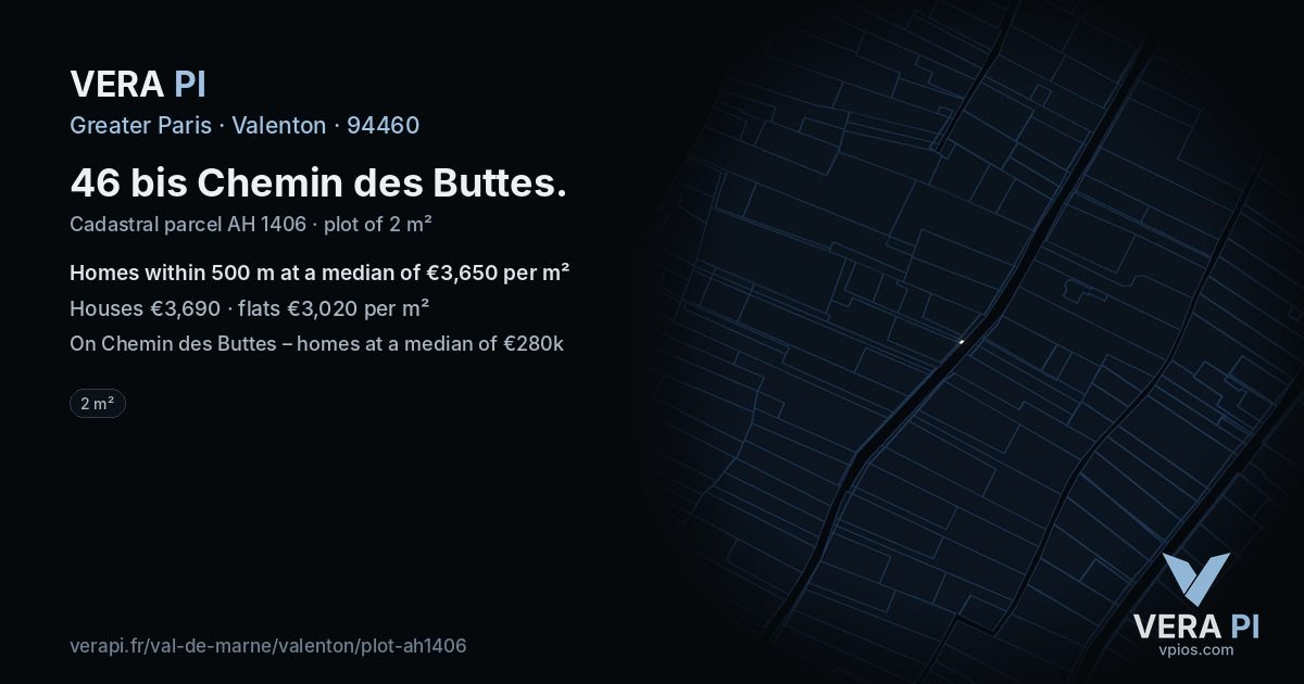 46 bis Chemin des Buttes, Valenton at night – the plot lit, the parcels around coloured by the prices near them
