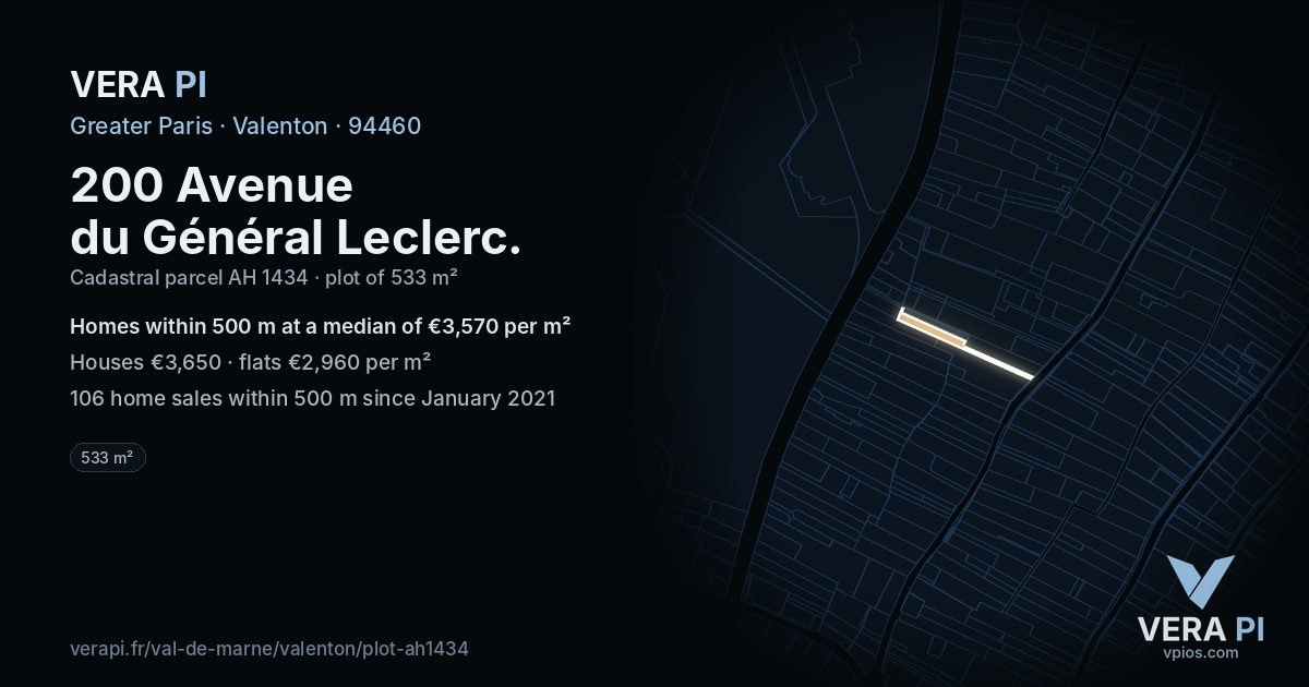 200 Avenue du Général Leclerc, Valenton at night – the plot lit, the parcels around coloured by the prices near them