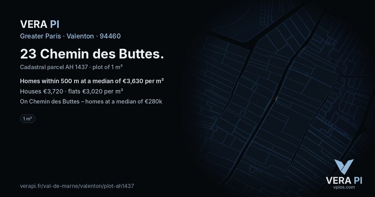 23 Chemin des Buttes, Valenton at night – the plot lit, the parcels around coloured by the prices near them