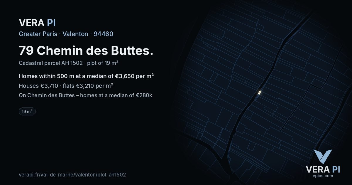 79 Chemin des Buttes, Valenton at night – the plot lit, the parcels around coloured by the prices near them