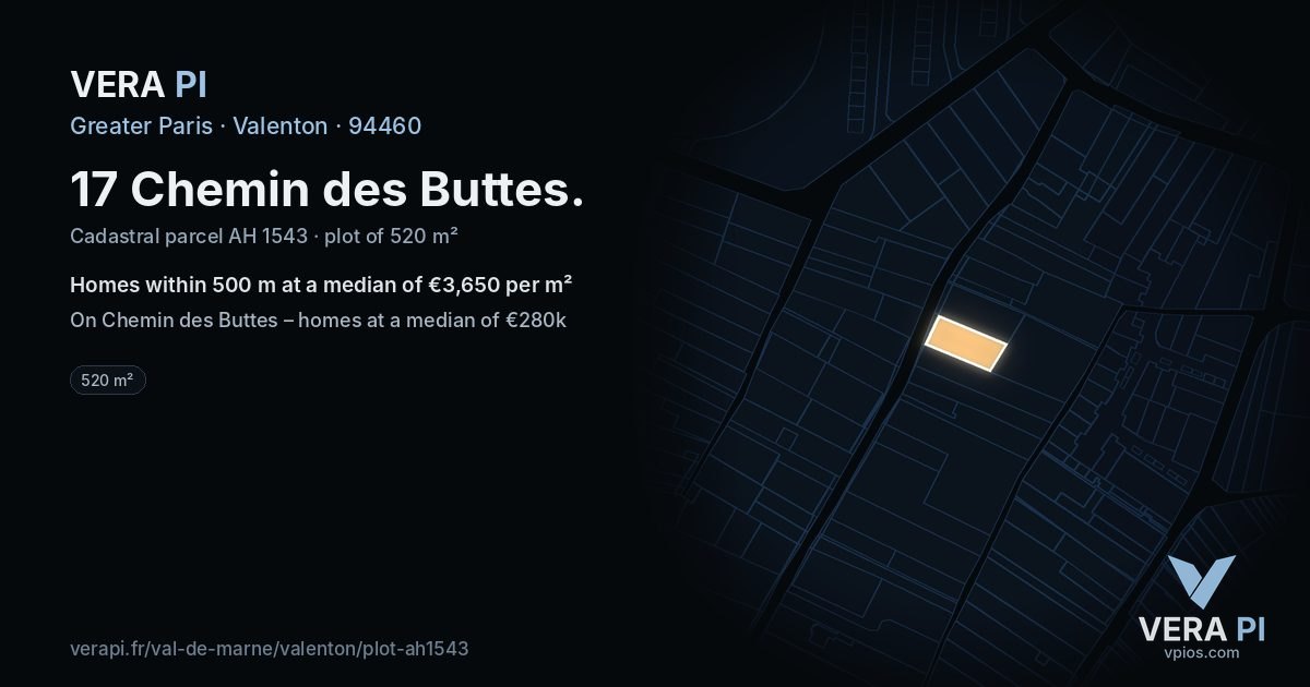17 Chemin des Buttes, Valenton at night – the plot lit, the parcels around coloured by the prices near them