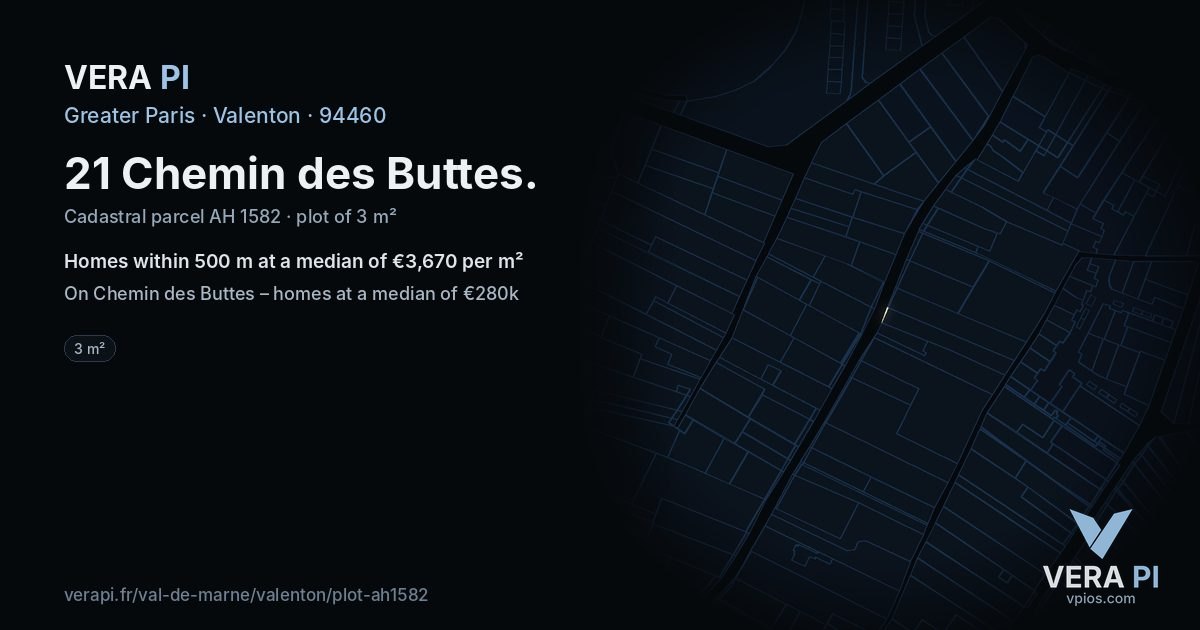 21 Chemin des Buttes, Valenton at night – the plot lit, the parcels around coloured by the prices near them
