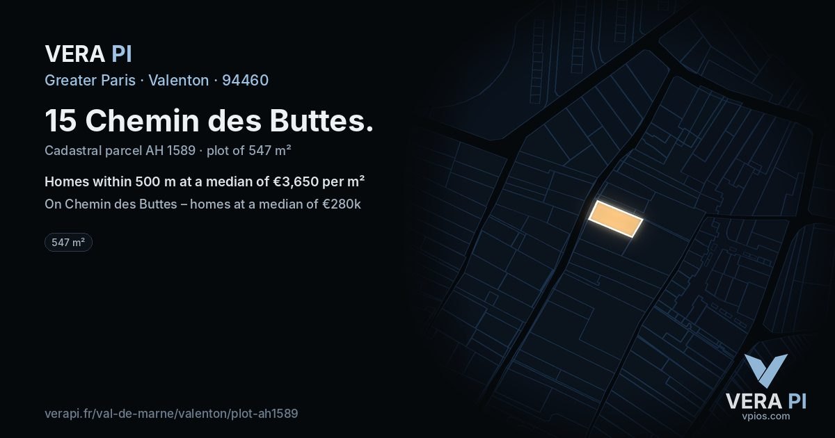 15 Chemin des Buttes, Valenton at night – the plot lit, the parcels around coloured by the prices near them