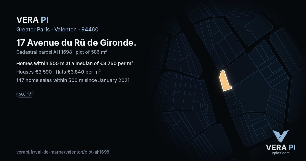 17 Avenue du Rû de Gironde, Valenton at night – the plot lit, the parcels around coloured by the prices near them