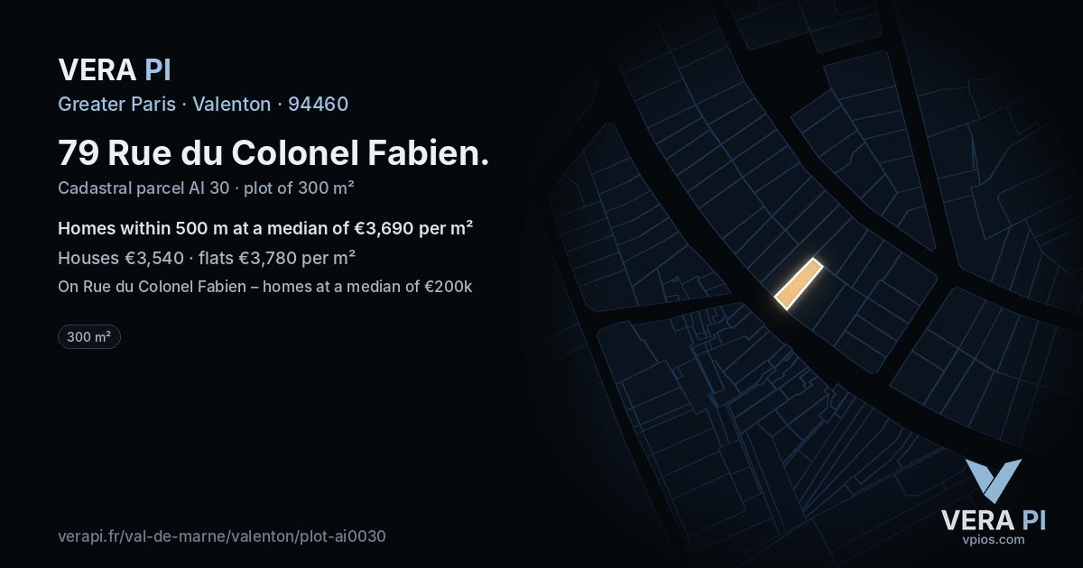 79 Rue du Colonel Fabien, Valenton at night – the plot lit, the parcels around coloured by the prices near them