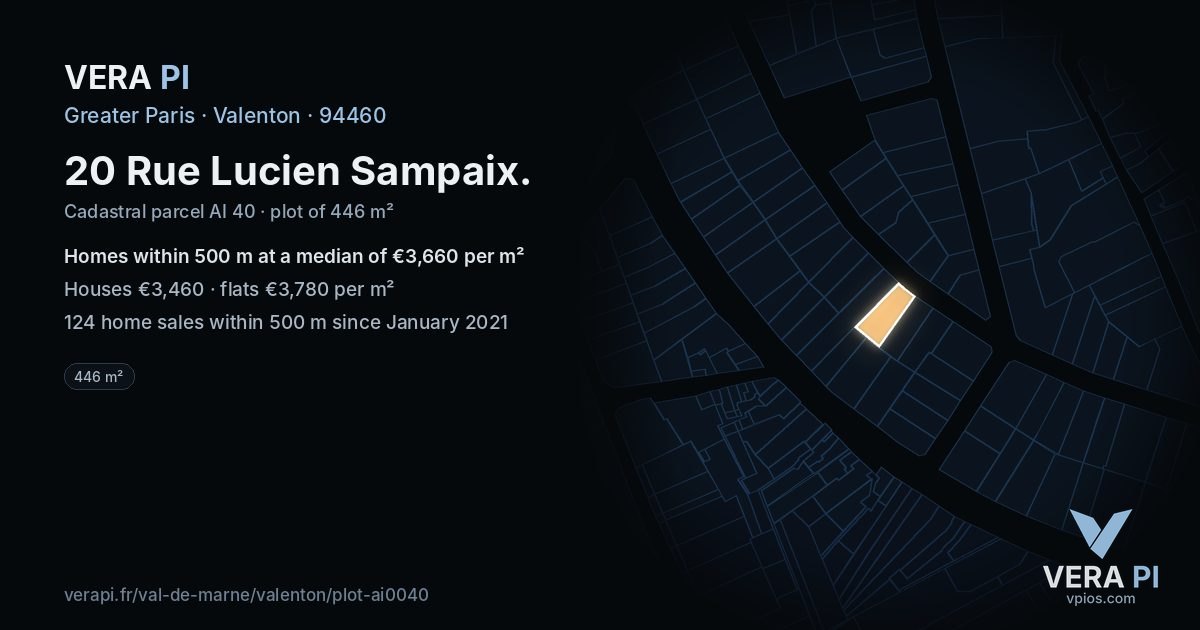 20 Rue Lucien Sampaix, Valenton at night – the plot lit, the parcels around coloured by the prices near them