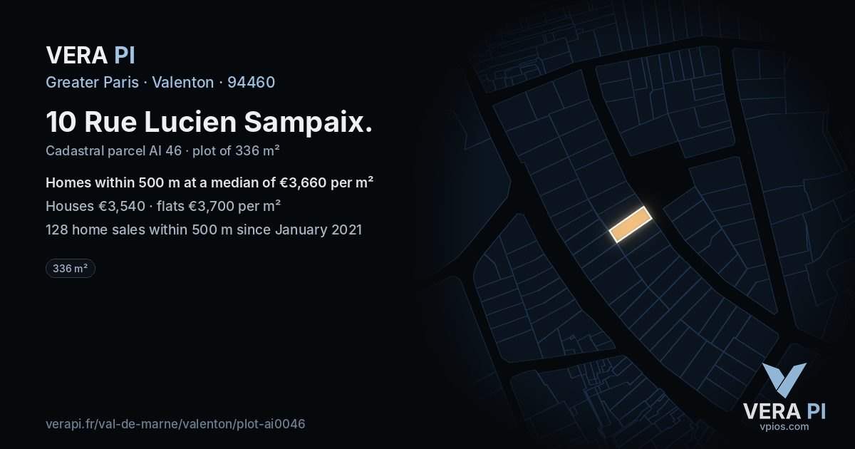 10 Rue Lucien Sampaix, Valenton at night – the plot lit, the parcels around coloured by the prices near them