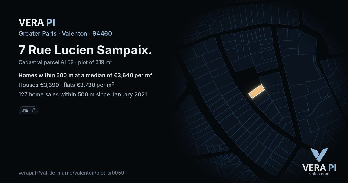 7 Rue Lucien Sampaix, Valenton at night – the plot lit, the parcels around coloured by the prices near them