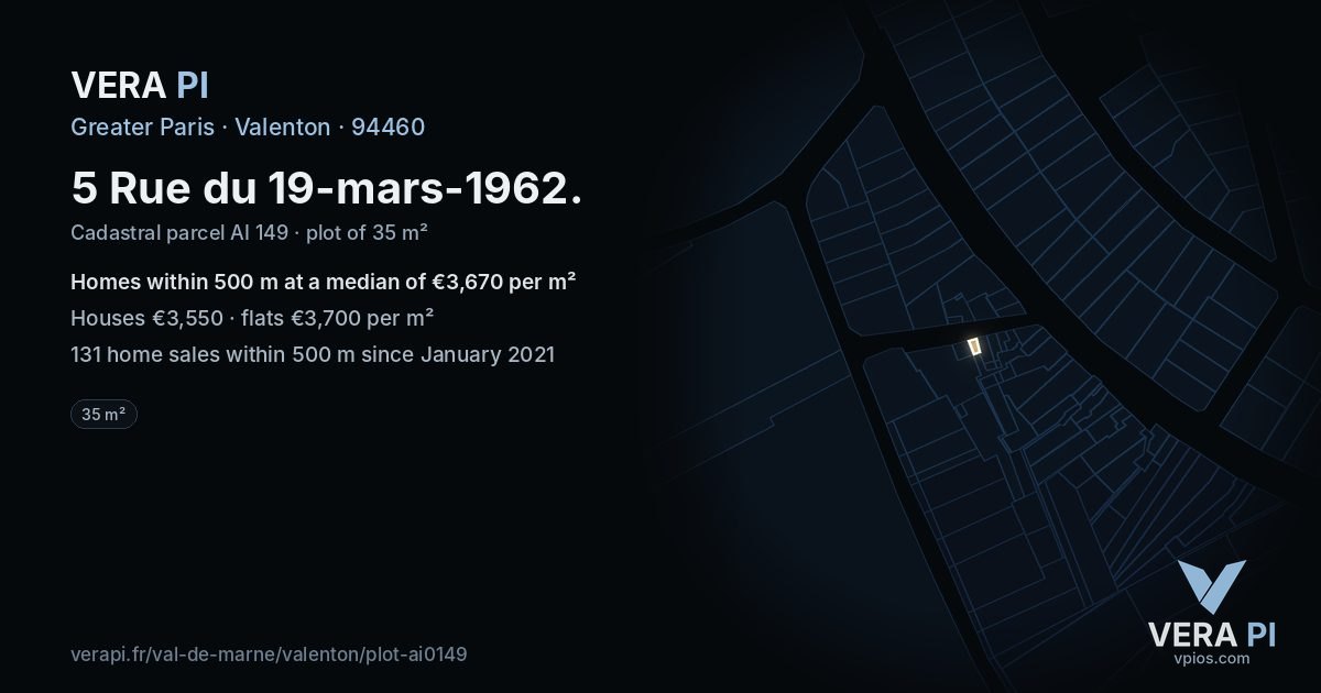 5 Rue du 19-mars-1962, Valenton at night – the plot lit, the parcels around coloured by the prices near them