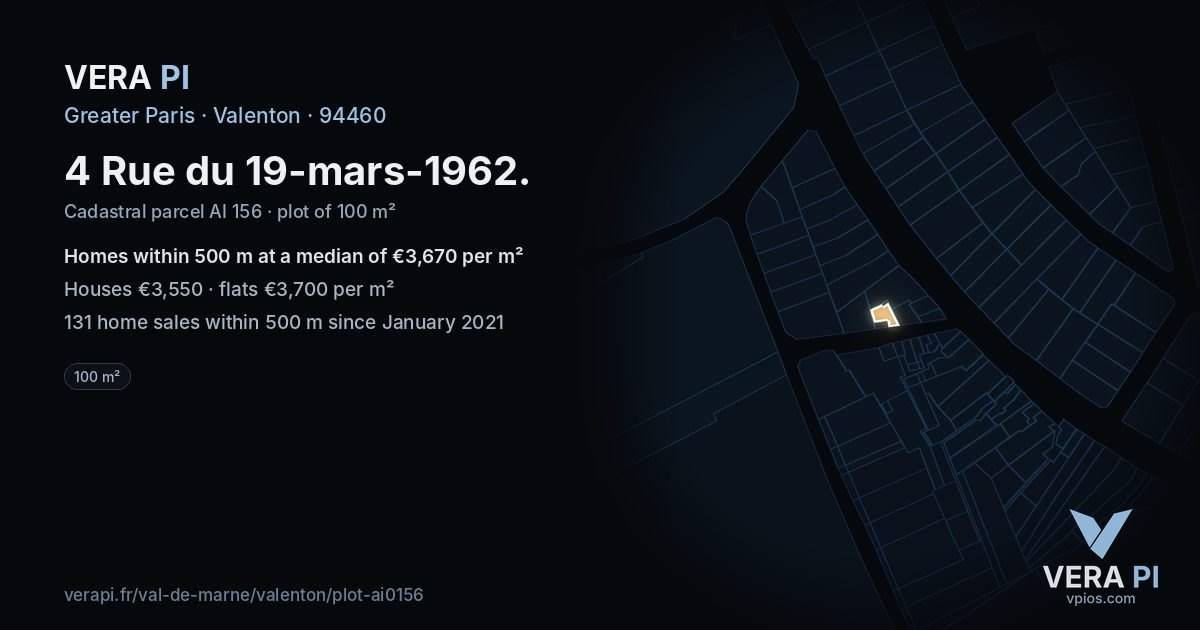 4 Rue du 19-mars-1962, Valenton at night – the plot lit, the parcels around coloured by the prices near them