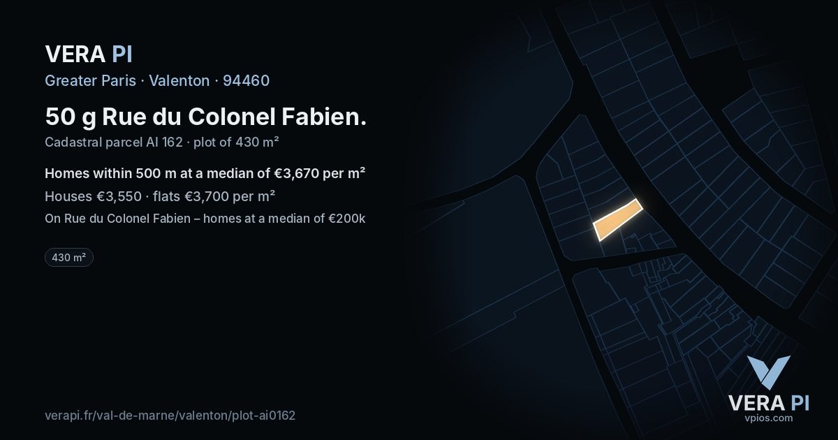 50 g Rue du Colonel Fabien, Valenton at night – the plot lit, the parcels around coloured by the prices near them