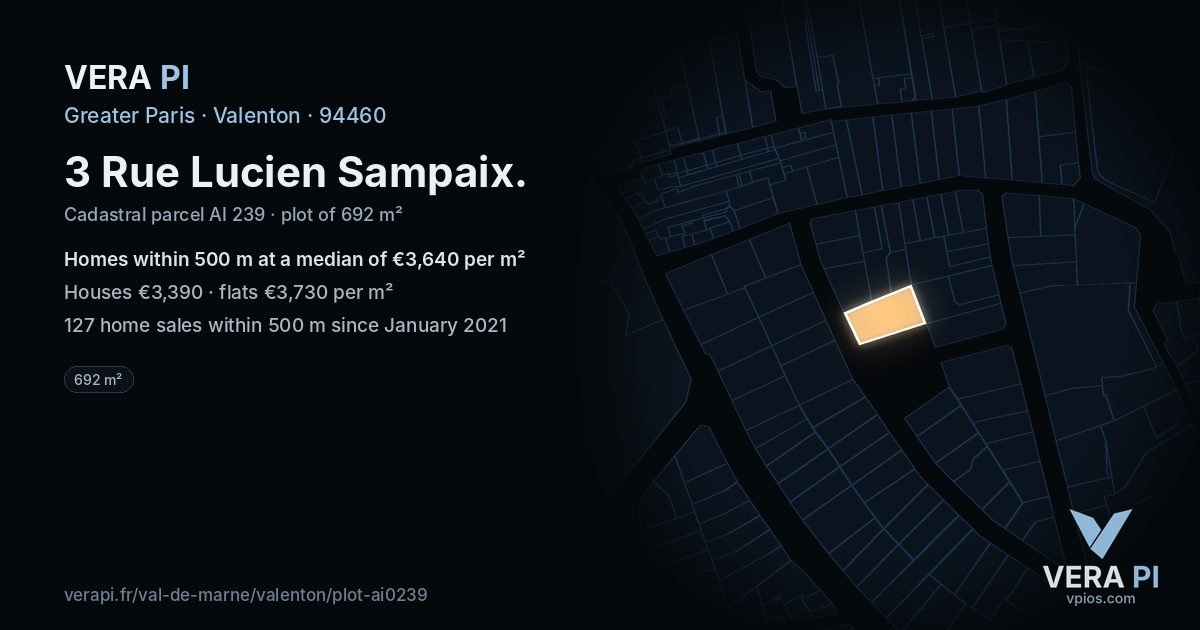 3 Rue Lucien Sampaix, Valenton at night – the plot lit, the parcels around coloured by the prices near them