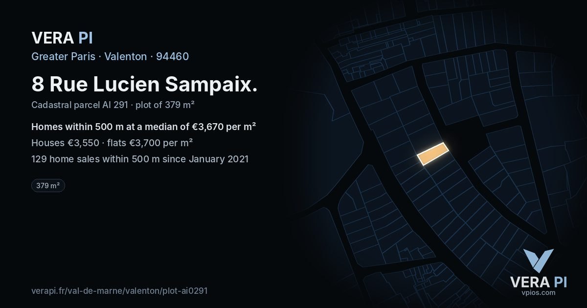 8 Rue Lucien Sampaix, Valenton at night – the plot lit, the parcels around coloured by the prices near them