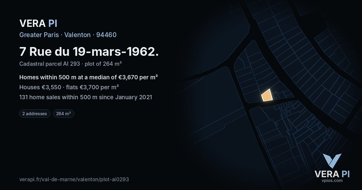 7 Rue du 19-mars-1962, Valenton at night – the plot lit, the parcels around coloured by the prices near them
