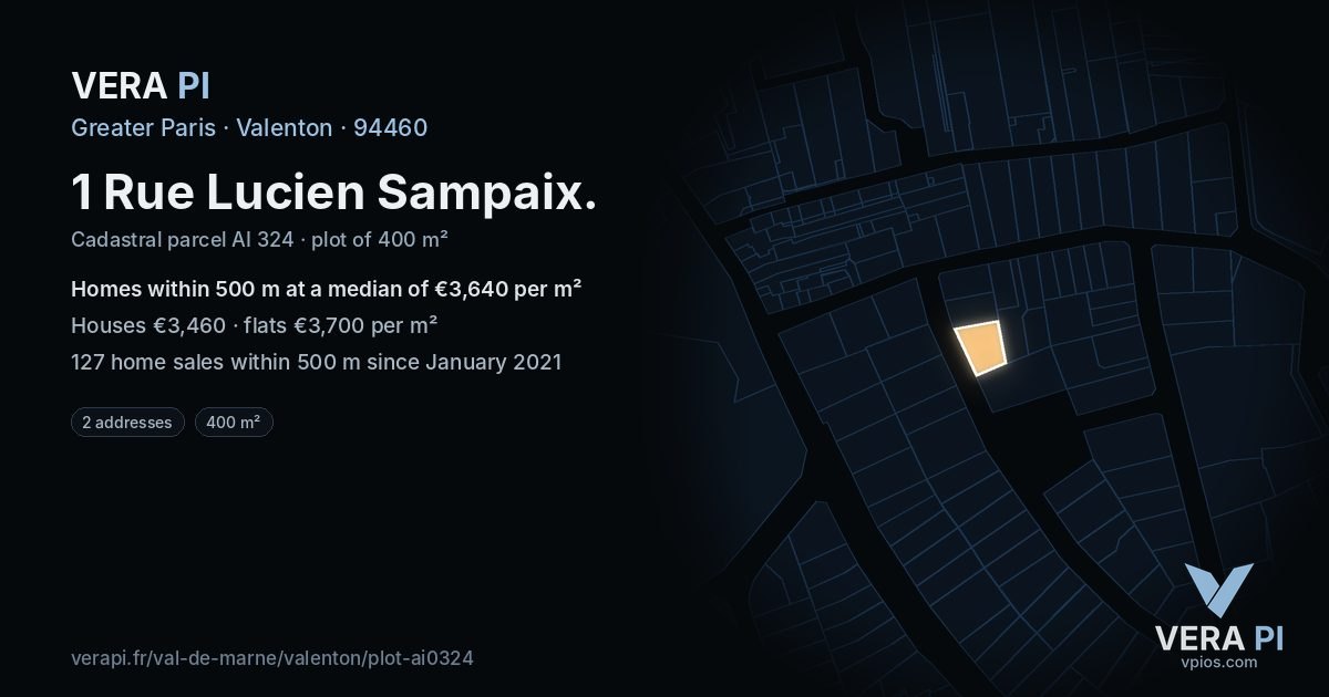 1 Rue Lucien Sampaix, Valenton at night – the plot lit, the parcels around coloured by the prices near them