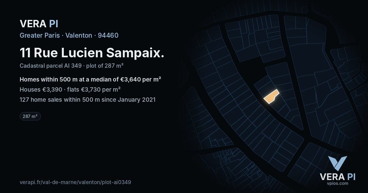 11 Rue Lucien Sampaix, Valenton at night – the plot lit, the parcels around coloured by the prices near them