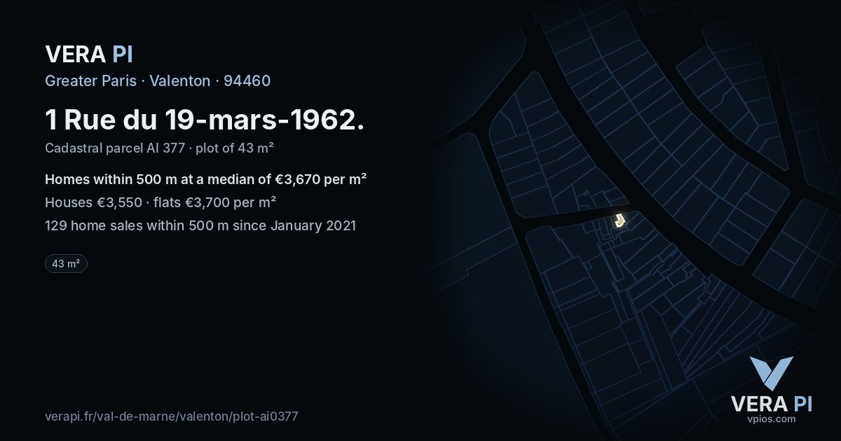 1 Rue du 19-mars-1962, Valenton at night – the plot lit, the parcels around coloured by the prices near them