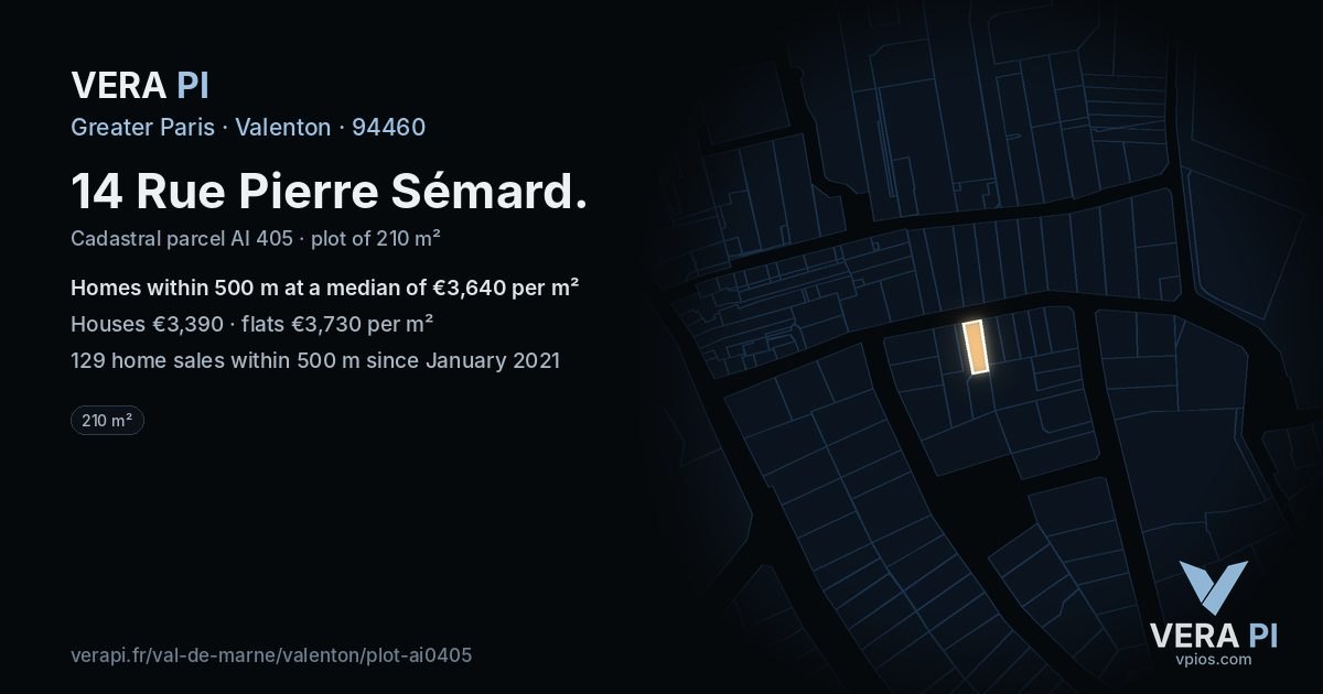 14 Rue Pierre Sémard, Valenton at night – the plot lit, the parcels around coloured by the prices near them