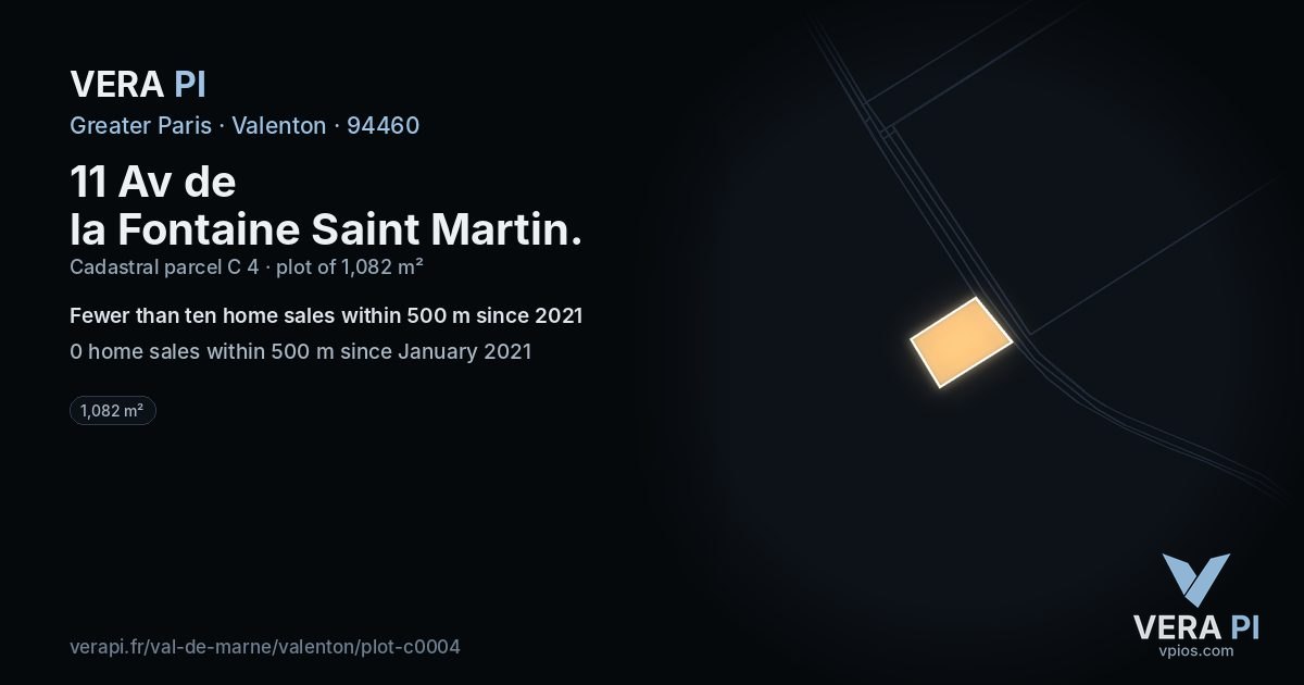 11 Av de la Fontaine Saint Martin, Valenton at night – the plot lit, the parcels around coloured by the prices near them
