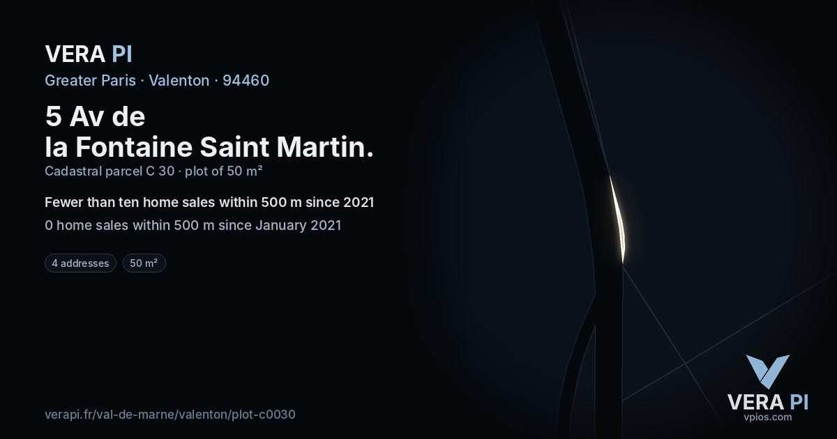 5 Av de la Fontaine Saint Martin, Valenton at night – the plot lit, the parcels around coloured by the prices near them