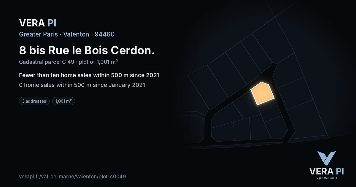 8 bis Rue le Bois Cerdon, Valenton at night – the plot lit, the parcels around coloured by the prices near them